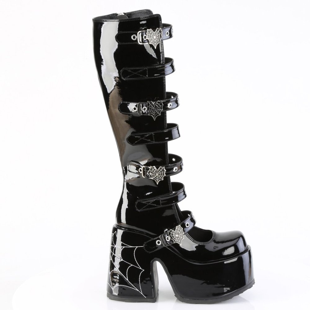 Glow Spider Web Gothic Platform Knee High Boots - Picture 1 of 5